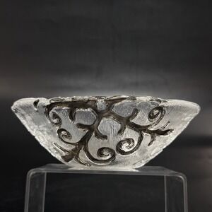 Vintage 70s Decorative Glass Serving Bowl Silver Plate Scroll Pattern 7"